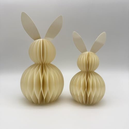 Generisch 2 Stück Osterhasen Wabenpapier, Oster Wabenkugeln, Wabenhase aus Seidenpapier, Osterhase aus Papier/Pappe, magnetisch, Lieferumfang (Beige)