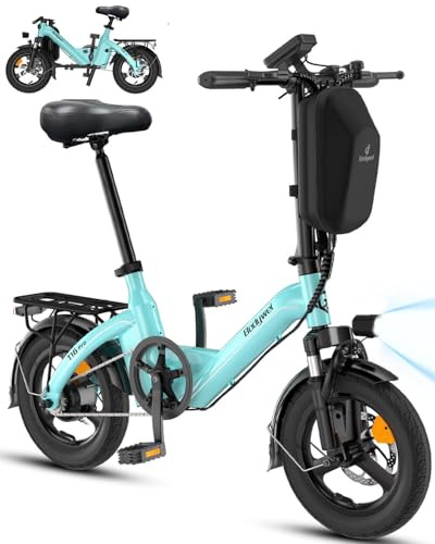 Bodywel T16PRO Bicicleta Eléctrica Plegable, 14 Mini E-Bike, 4.5 Pulgadas Pantalla LED, Batería 36V/10Ah, Frenos de Doble Disco y Suspensión Delantera