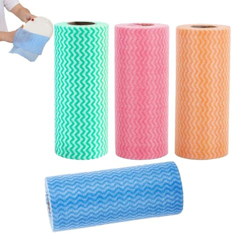 MITUMORMOR 4 Rollen Wischtücher auf Rolle, Einweg Reinigungstücher, Vliesstoffe Küchentücher Putztuch, Putzlappen Spültuch für Wohnküche, Esstisch - 50 Stück pro Rolle, 4 Farben