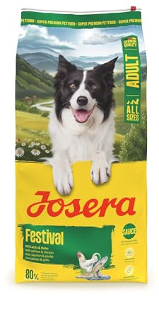 JOSERA Adult Festival lax & kyckling (1 x 12,5 kg) | Premium torrfoder för vuxna kräsna aktiva hundar | energirik | utsökt såskappa – även för blötläggning | glutenfri | 1-pack