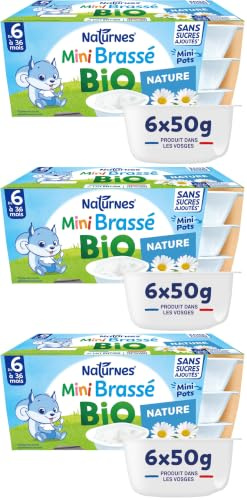 Nestlé Bébé - P'tit brassé BIO mini nature sans sucres ajoutés - dès 4/6 mois - 6 x 50g (Lot de 3)