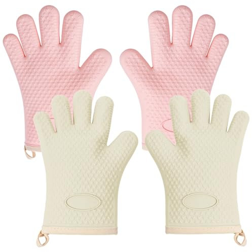4Pcs Oven Gloves Non-Slip High Temperature Resistant Silicone Oven Mitts Reusable Cooking Gloves Home & Kitchen Accessories for Kitchen, Baking, Cooking, Microwave, Pizza
