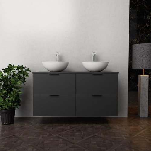 INDA - Mobile Bagno L.120 con Doppio lavabo in appoggio/Nero Opaco 4 cassetti - Topazio