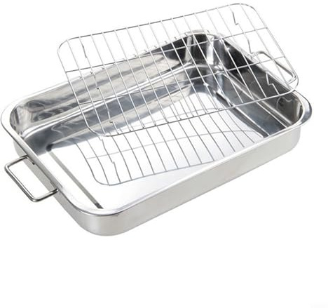Yuanpgky Grand plat à rôtir en acier inoxydable avec grille pour la cuisson au four, plateau à dinde finition miroir, plat de cuisson robuste et facile à nettoyer (36 x 26 x 6 cm)