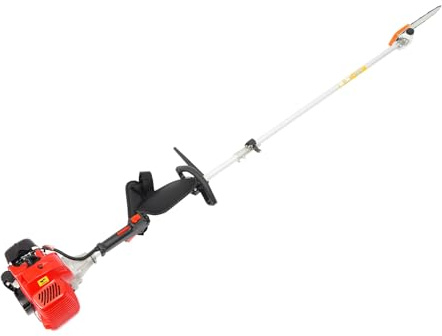 Bensin-grensåg med 12 tums kedja, 43 cc 2-taktsmotor, 1,25 kW effekt, teleskopstång 2,4–3,5 m, 1 000 ml tank, manganstålkedja, axelrem och skyddsglasögon, för trädgård och trädvård