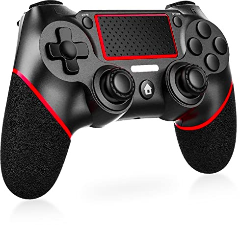 LuckyMoon Wireless Controller for P-S4, Gamepad Joystick Controller Compatible with P-S4/Pro/Slim with Audio, High-Precision Touch Panel, Dual V-ibration, 6-Axis Gyro Sensor (Black&Red)