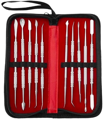 10-Piece Wax Carving Tool Set, Double-Ended Stainless Steel | Spatula & Chisel Kit for Jewelry Making, Dental Modeling, or Clay Sculpting, with Storage Case