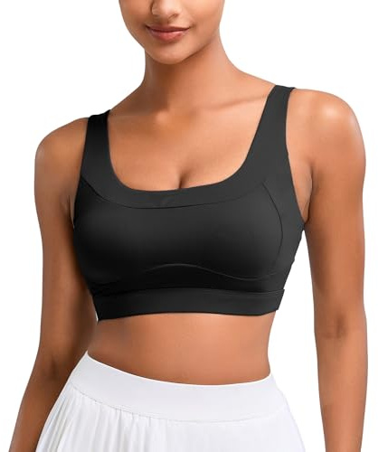 Vorcy High Impact Sports Bras for Women Running Bra Workout Bra U Back Sports Bra Scoop Neck Padded Black
