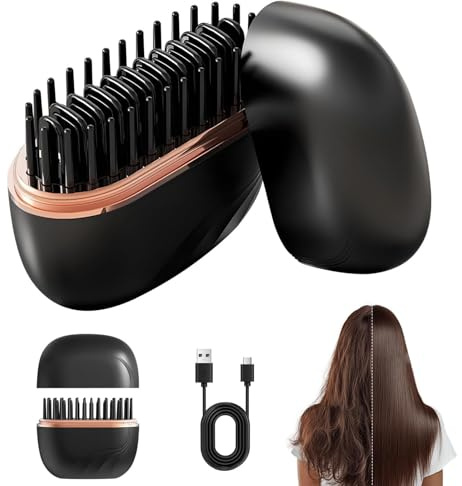 Mini fer à lisser sans fil, mini brosse à lisser, brosse à lisser portable, rechargeable, 3 niveaux de réglage de la température, convient à toutes les coiffures