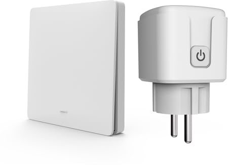 KADMOS Smart Steckdose mit Fernbedienungsset, selbstversorgende Funksteckdose, benötigt keine Batterien, 433-MHz-Funksender, geeigneter Funkschalter für Leuchten (White-1Switch1Socket)