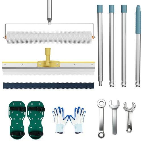 I IHAYNER Epoxidharz Bodenbeschichtung Werkzeug Set Entlüftungswalze Stachelwalze Farbroller Nagelschuhe Teleskopstange Glättekelle Schaber Set für Ausgleichsmasse Boden (14)