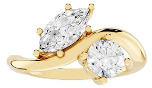 Bling Craft Bague de fiançailles en moissanite ronde et marquise 1,2 ct pour femme en argent sterling 925 plaqué or 14 carats pour femme - Bague Toi et Moi pour elle - Couleur D - Clarté VVS1