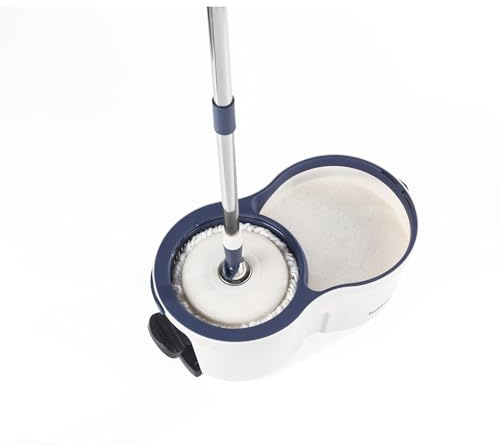 Beldray Deep Clean fregona giratoria con Cubo, 2 Cabezales de Microfibra | Cubo escurridor 5,4 L con pedal, borde antisalpicaduras, cabezal 360°, 50 % plástico reciclado, certificado GRS