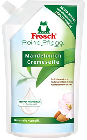 Frosch Reine Pflege Mandelmilch Cremeseife, pflegende Handseife zur sanften und hygienischen Reinigung, Nachfüllbeutel, 500 ml, 6er Pack (6 x 500 ml)