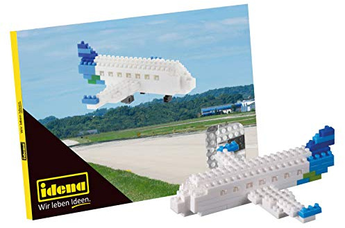 Idena 40149 - Postkarte Flugzeug mit einem 3D Modellbauset mit 78 Original Brixies Minibausteinen, Schwierigkeitsgrad 1, Grußkarte oder Mitbringsel für Kinder und Erwachsene