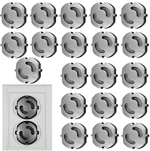 20 protectores de enchufe – Protección para niños – Cubierta de enchufe – Tapa enchufable – (gris plata x 20)