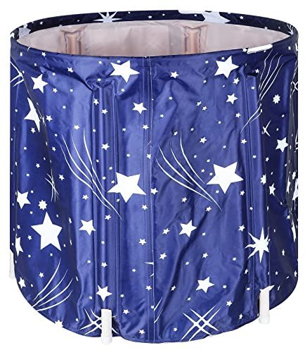 Dhouse Portable Bathtub 68 X 65CM 230L Foldable Free Standing Soaking Bath Tub Adult SPA Bathtub for Student Home Camping (Starry Blue)