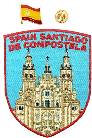 A-ONE Santiago de Compostela Kleber Reparatur Patch + España Vintage Flag-Brosche, Moralkleidungsabzeichen, Eisen auf Nähen auf Hemden, Jeans, Jacken, personalisiertes dekoratives Accessoires Nr. 418p
