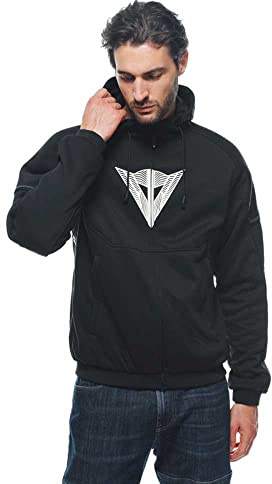 Dainese - Daemon-X Safety Hoodie Full Zip, Sudadera de Moto de Tela, Protectores de Hombro y Codo, Chaqueta de Moto para Hombre, Negro/Negro/Blanco, 50