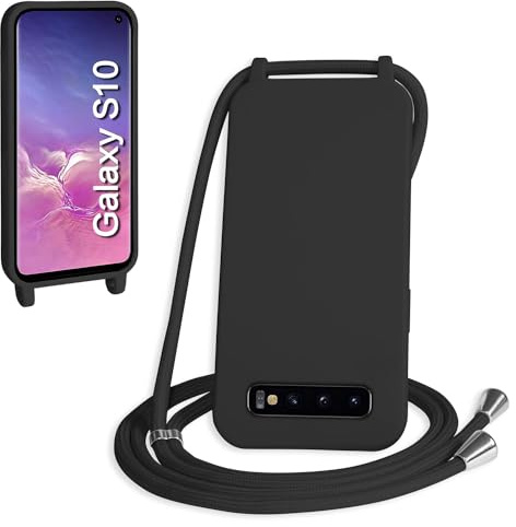 WenBaby Handykette für Samsung Galaxy S10 Hülle mit Band,Handyhülle mit Schnur zum Umhängen Silikon Seil Necklace Schutzhülle mit Kordel Tasche Case TPU Bumper für Galaxy S10- Schwarz
