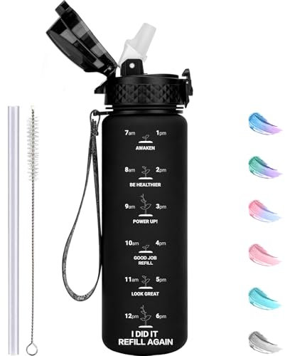 GOPPUS 500ml/17oz Kinder Trinkflasche mit Strohhalm Zeitmarkierungen Tritan Wasserflasche Kohlensäure Geeignet BPA-frei Auslaufsicher Sportflasche für Sport,Fahrrad,Uni,Outdoor Leicht, Nachhaltig