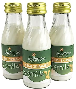 Delamere Semi Skimmed COWS Milk Glass Bottles 97ml (12) Ideal for Guesthouses & Hotels