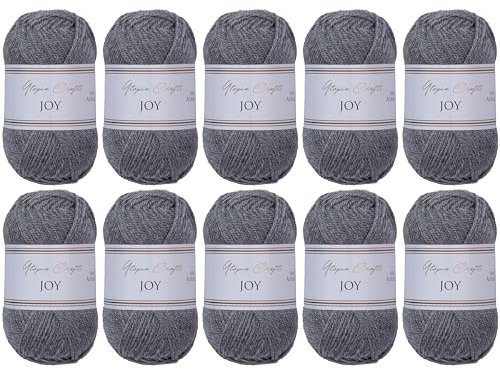 Utopia Crafts JOY Uni Strick- und Häkelgarn, Weich, Pflegeleicht, 100% Polyacryl, 10x 50 g Knäuel, 150m (Graue Melange)