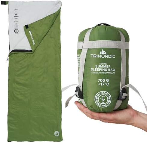 Trinordic 700g Ultraleicht Deckenschlafsack – mit Anti-Klemm-Reißverschluss – Kompakte Schlafsack Sommer für Erwachsene – Outdoor Wandern, Rucksackreisen, Bikepacking und Reisen