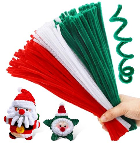 Tundi 300 Stück Pfeifenreiniger, dreifarbiger Pfeifenreiniger-Chenilledraht, Pfeifenreinigerdraht für Basteldekorationen
