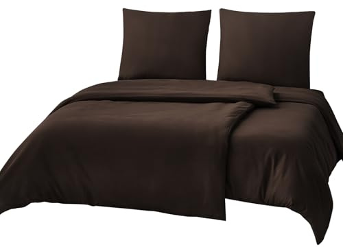 RUIKASI Sängkläder 135 x 200 bruna i 4 delar – polyester mikrofiber sängklädesset Oeko-TEX, 2 påslakan 135 x 200 cm, 2 örngott 80 x 80 cm med dragkedja, mjuka och strykfria