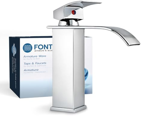 FONTES Wasserhahn Bad, Wasserfall Waschtischarmatur Einhandmischer Armatur Waschbecken mit Auslauf, Wassersparend, Energiesparend, Chrom