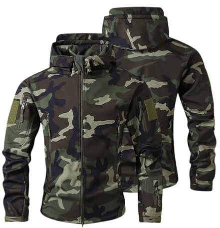Celanisai Veste softshell pour homme - Camouflage - Imperméable - Veste de travail militaire - Sweat à capuche - Coupe-vent - Camping - Randonnée - Veste militaire légère et respirante - Vêtement