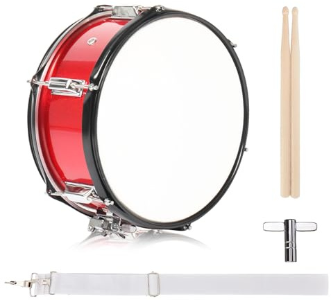 LALAHO 12 x 5.5 inches Snare Drum, Marching Snare Drum Kit for Students, Beginners & Band, Comes with a Pair of Drumsticks, Key and Adjustable Strap (Red)