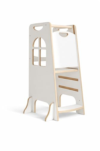 Torre Montessoriana in legno – Torre Apprendimento Montessori regolabile per bambini 2–6 anni, con 3 altezze sicure,Con supporti laterali anti-ribaltamento e pannello di sicurezza posteriore