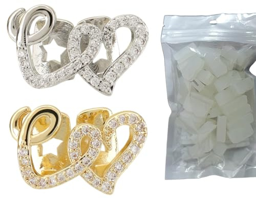 DOKRIN Zahnpflegesets,Falsche Körperteile,Doppelherz-Ornament aus Kupfer mit mikro-eingelegten Zirkonia im Hip-Hop-Stil (2 Stück)