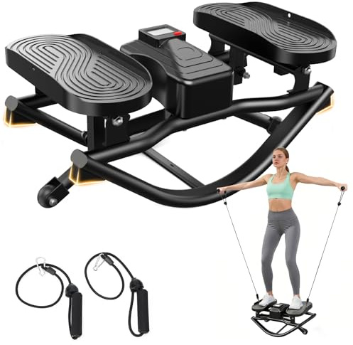 HXD-ERGO Rock Stepper per casa, mini stepper aerobica con 2 fasce di resistenza e tappetino antiscivolo, silenzioso per allenamento completo del corpo