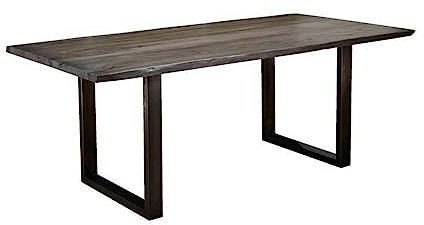 MASSIVMOEBEL24.DE | Freeform Baumtisch 200x100 cm | Sheesham Massivholz grau lackiert | Esstisch mit echter Baumkante & Kufengestell aus Eisen | Vollmassiv | moderner Küchentisch & Esszimmertisch