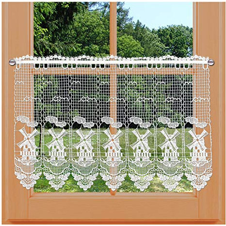 kollektion MT Zauberhafte Landhaus-Spitzengardine Windmühle gestickt Echte traditionelle Vogtländischer Spitze 37 x 64 cm