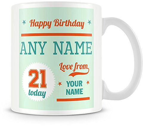 21st Birthday Gift - Personalised Mug/Cup - Add Name - Green