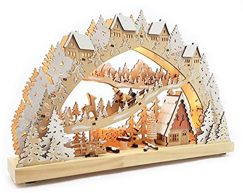 Echtholz LED Schwibbogen mit Timer Jagdhütte Original Wichtelstube Kollektion Leuchter Schwippbogen Lichterbogen