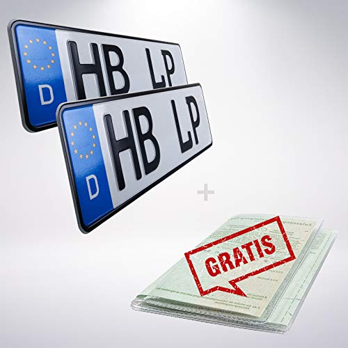 2 Stück KFZ Kennzeichen 38cm x 11cm Nummernschild 380 x 110mm Wunschkennzeichen DIN zertifiziert Autokennzeichen auch für Fahrradträger Anhänger LKW Wunschprägung amtliches Autoschild