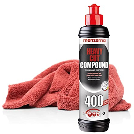 detailmate Auto Polier Set - Autopflege: Menzerna Autopolitur HEAVY CUT COMPOUND 400, 250 ml - Kratzer entfernen + Mikrofaser Auto Poliertuch, 40x40cm, perfekt zum Auspolieren auf Autolack