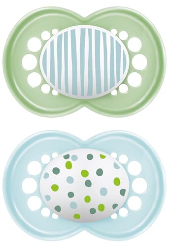 MAM Schnuller aus Naturkautschuk, ab 16 Monaten, mit symmetrischem Sauger, flach und flexibel, mit selbststerilisierender Box, Original, neutral glänzend, 2 Stück
