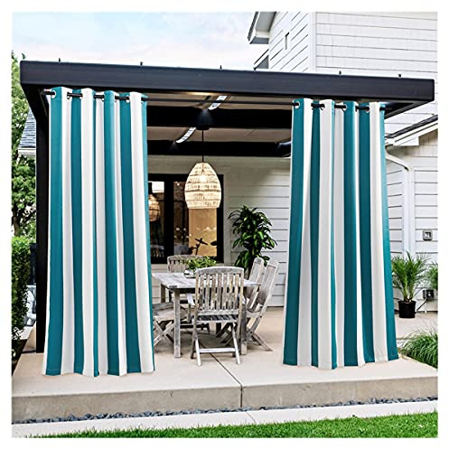 PPGE Home Streifen Outdoor Vorhänge Wetterfest mit Ösen, 1 Stücke Wasserabweisend UV Schutz Gardinen Sonnenschutz Verdunkelungs Vorhang für Terrasse Garten Veranda Pergola Cabana Gazebo