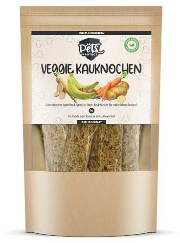 Pets Protect Veggie KAUKNOCHEN für Hunde 5 Stück | Deutsche Herstellung | 100% natürliche Zahnpflege & Zahnreinigung für den Hund | Leicht verdaulich | Hunde- Knochen glutenfrei & vegan