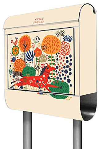 banjado® Briefkasten mit Standfuß personalisiert Motiv Rotes Pferd - Stand Briefkasten Edelstahl mit Zeitungsfach - Postbox/Postkasten A4 Einwurf inkl. Montagematerial & 2 Schlüssel