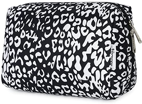 Narwey Make up Tasche Damen Schminktasche Kosmetiktasche Kulturtasche Damen Kulturbeutel, Makeup Tasche Makeup Bag (Schwarzer Leopard, Groß)