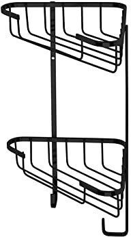 Croydex Slimline Corner Shower Caddy - Matt Black Bathroom Accessories Durable Steel Bathroom Shelves for Modern Bathrooms, 2-Tier Shower Corner Shelves with Hooks, 5kg Load Capacity