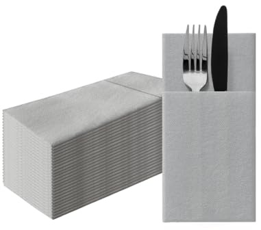 PAW - Servietten aus Airlaid - Stoffähnlich (1/8 pocket) I 25 Stück I Ideal für Hochzeit, Taufe, Kommunion, Geburtstag I Stoffservietten - Einfarbig, Silber I Farbe: Monocolor silver