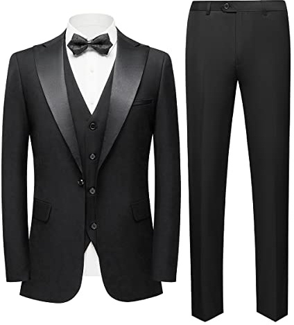 Sliktaa Trajes de Hombre Conjunto de Traje de 3 Piezas Corte Entallado Cruzado Simple Un Botón Formal Traje de Esmoquin Boda Negocios Actuación Blazer Chaleco Pantalones, Negro, 3XL